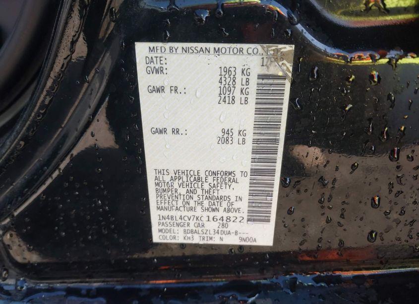 Photo 9 of 2019 Nissan Altima 2.5 SR (VIN 1N4BL4CV7KC164822)