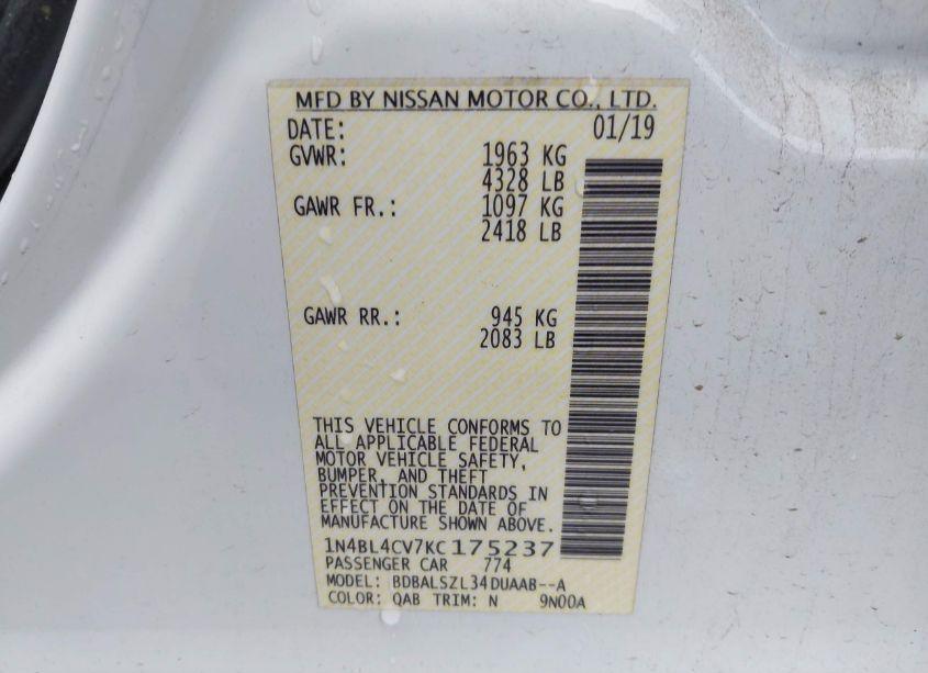 Photo 9 of 2019 Nissan Altima 2.5 SR (VIN 1N4BL4CV7KC175237)