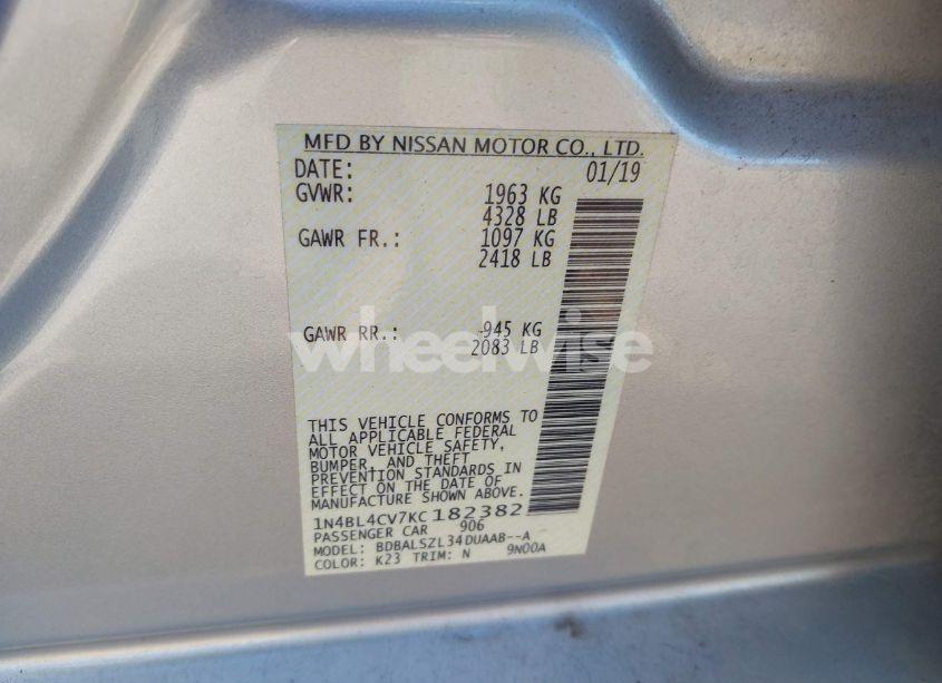 Photo 9 of 2019 Nissan Altima 2.5 SR (VIN 1N4BL4CV7KC182382)