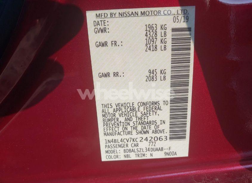 Photo 9 of 2019 Nissan Altima 2.5 SR (VIN 1N4BL4CV7KC242063)