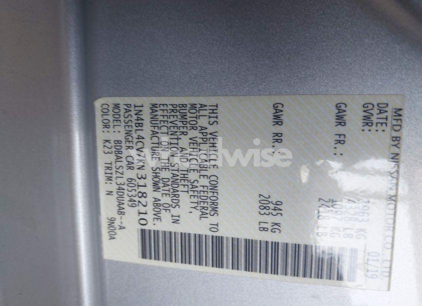 Photo 9 of 2019 Nissan Altima 2.5 SR (VIN 1N4BL4CV7KN318210)