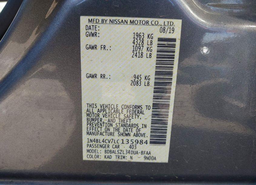 Photo 9 of 2020 Nissan Altima SR FWD (VIN 1N4BL4CV7LC135984)