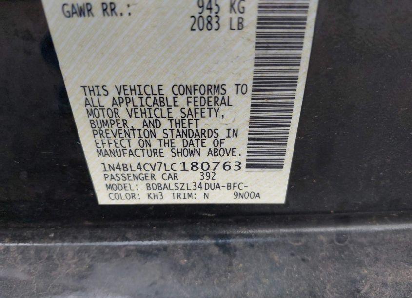 Photo 9 of 2020 Nissan Altima SR FWD (VIN 1N4BL4CV7LC180763)