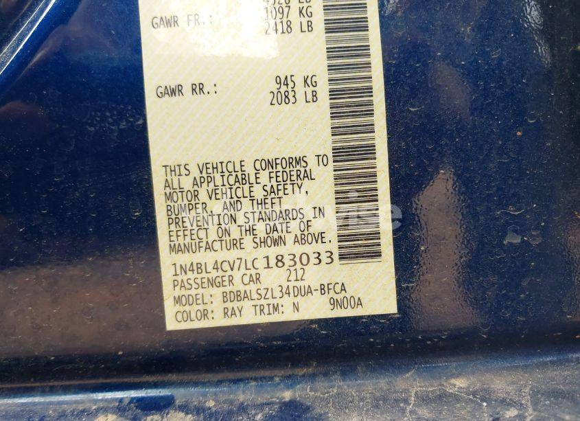 Photo 9 of 2020 Nissan Altima SR FWD (VIN 1N4BL4CV7LC183033)