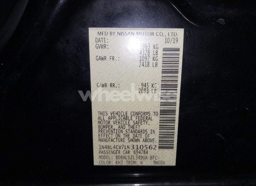 Photo 9 of 2020 Nissan Altima SR FWD (VIN 1N4BL4CV7LN310562)