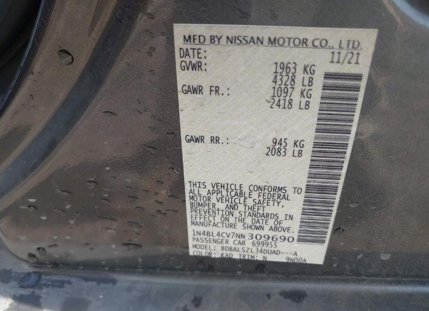 Photo 9 of 2022 Nissan Altima SR FWD (VIN 1N4BL4CV7NN309690)