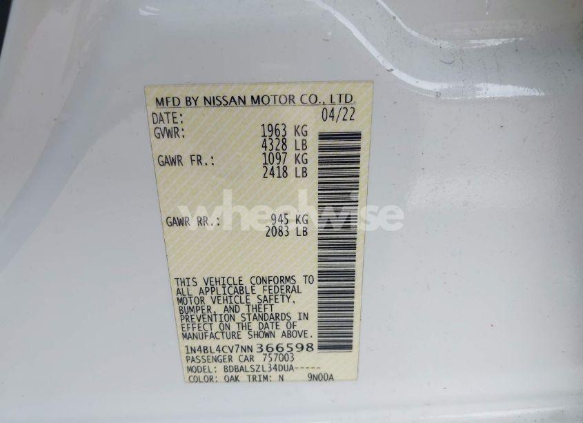 Photo 9 of 2022 Nissan Altima SR FWD (VIN 1N4BL4CV7NN366598)