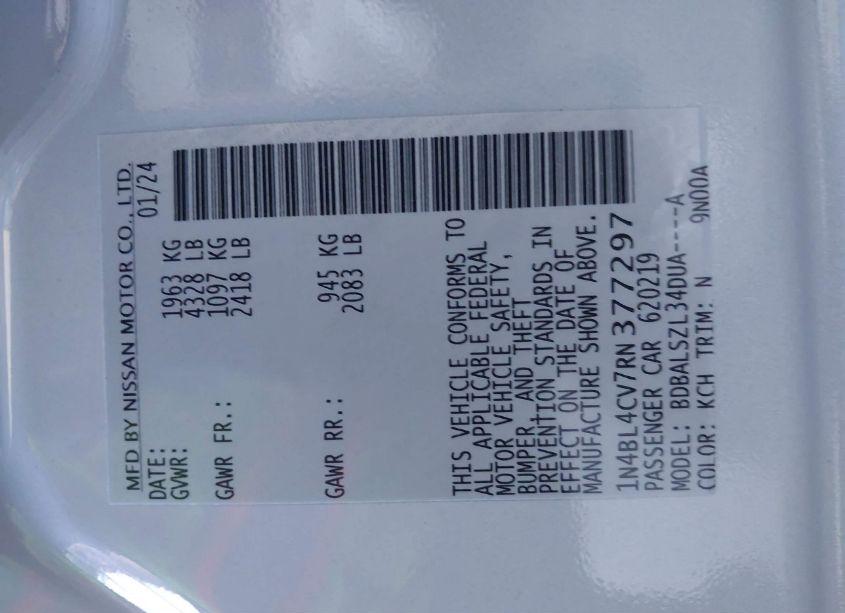 Photo 9 of 2024 Nissan Altima SR FWD (VIN 1N4BL4CV7RN377297)