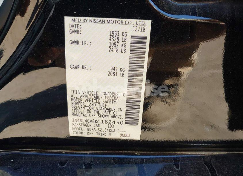 Photo 9 of 2019 Nissan Altima 2.5 SR (VIN 1N4BL4CV8KC162450)