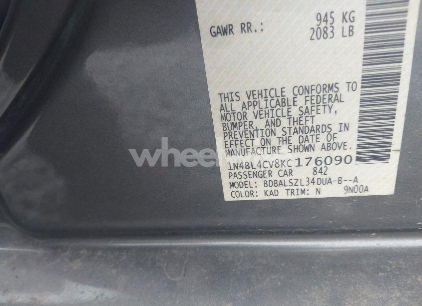 Photo 9 of 2019 Nissan Altima 2.5 SR (VIN 1N4BL4CV8KC176090)