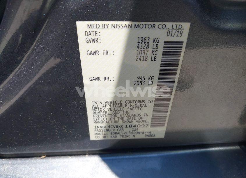 Photo 9 of 2019 Nissan Altima 2.5 SR (VIN 1N4BL4CV8KC184092)