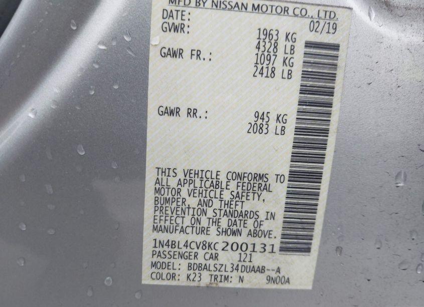 Photo 9 of 2019 Nissan Altima 2.5 SR (VIN 1N4BL4CV8KC200131)