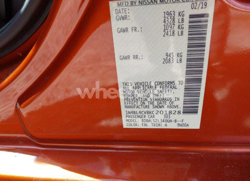 Photo 9 of 2019 Nissan Altima 2.5 SR (VIN 1N4BL4CV8KC201828)