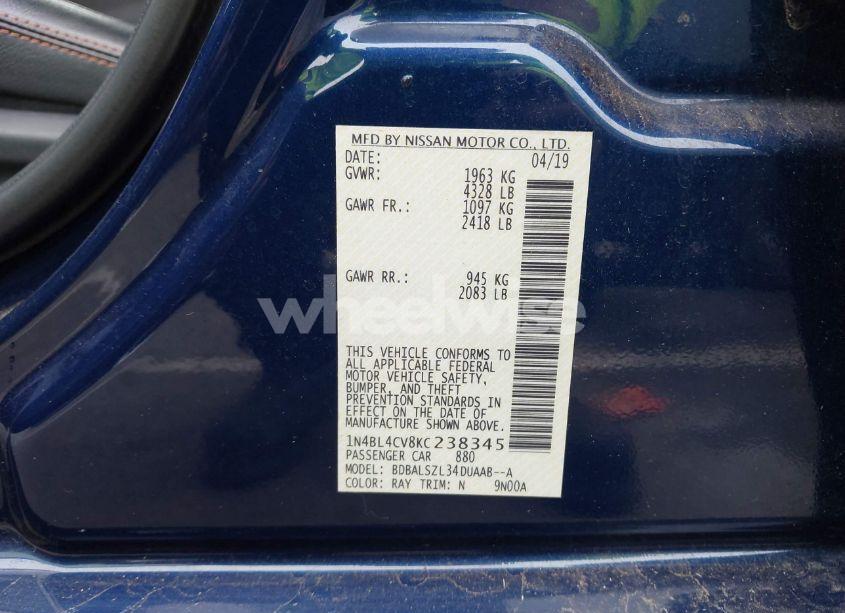 Photo 9 of 2019 Nissan Altima 2.5 SR (VIN 1N4BL4CV8KC238345)