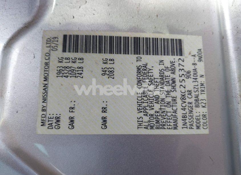 Photo 9 of 2019 Nissan Altima 2.5 SR (VIN 1N4BL4CV8KC255372)