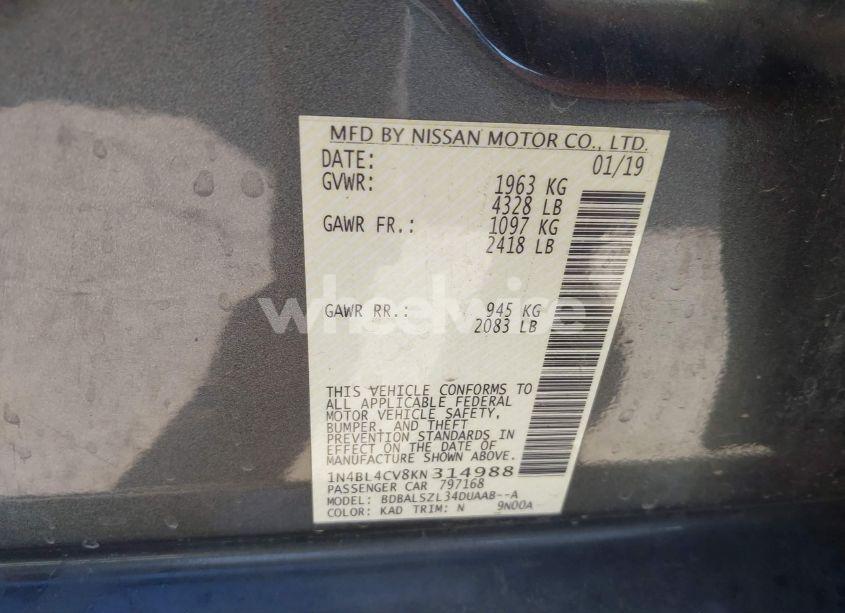 Photo 9 of 2019 Nissan Altima 2.5 SR (VIN 1N4BL4CV8KN314988)