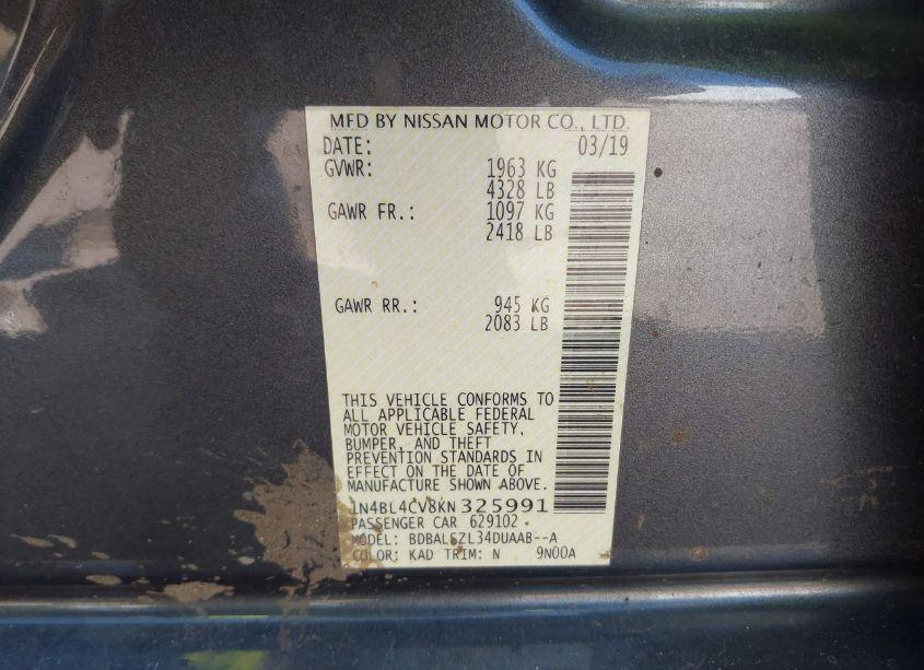 Photo 9 of 2019 Nissan Altima 2.5 SR (VIN 1N4BL4CV8KN325991)