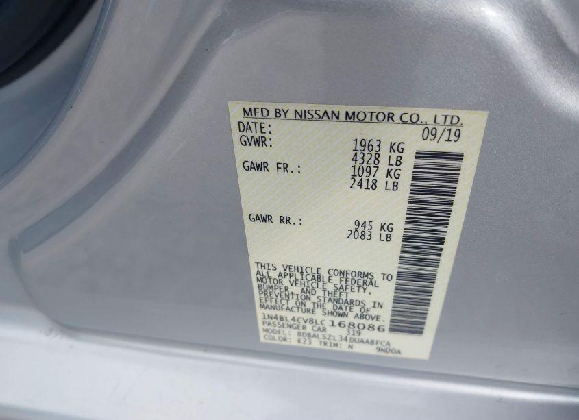 Photo 9 of 2020 Nissan Altima SR FWD (VIN 1N4BL4CV8LC168086)