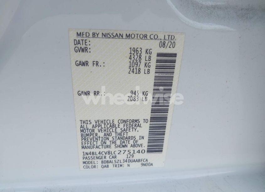 Photo 9 of 2020 Nissan Altima SR FWD (VIN 1N4BL4CV8LC275140)