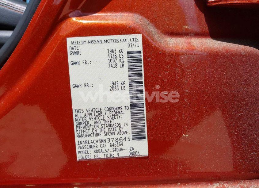 Photo 9 of 2021 Nissan Altima SR FWD (VIN 1N4BL4CV8MN378645)