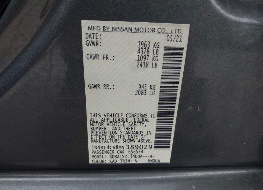 Photo 9 of 2021 Nissan Altima SR FWD (VIN 1N4BL4CV8MN389029)