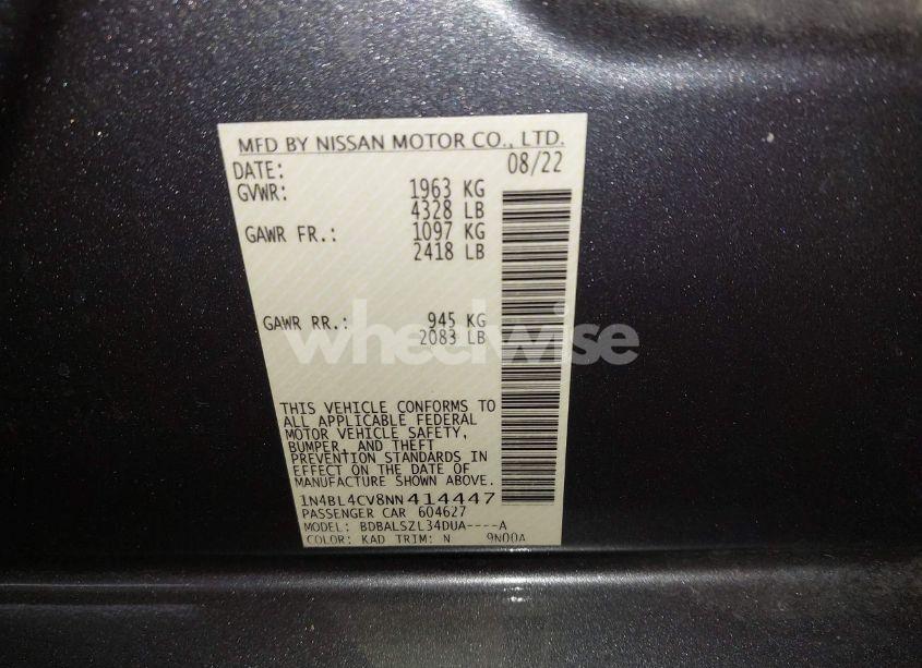 Photo 9 of 2022 Nissan Altima SR FWD (VIN 1N4BL4CV8NN414447)