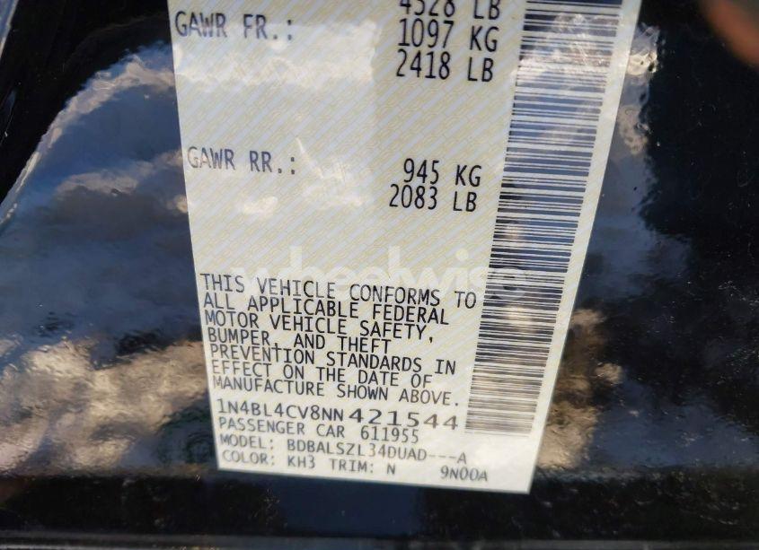 Photo 9 of 2022 Nissan Altima SR FWD (VIN 1N4BL4CV8NN421544)