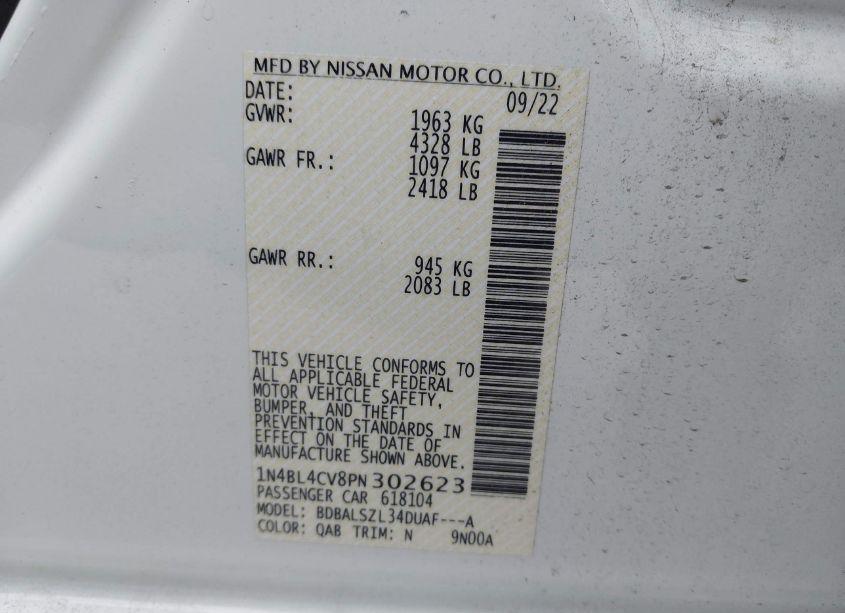 Photo 9 of 2023 Nissan Altima SR FWD (VIN 1N4BL4CV8PN302623)