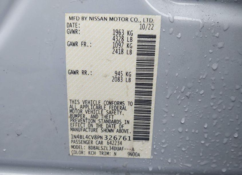 Photo 9 of 2023 Nissan Altima SR FWD (VIN 1N4BL4CV8PN326761)