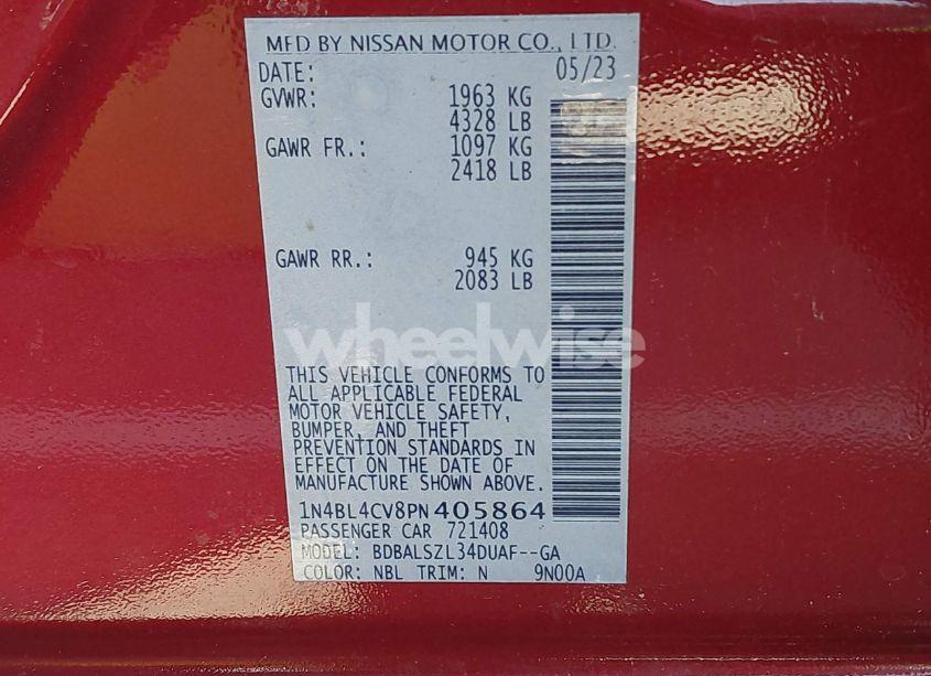 Photo 9 of 2023 Nissan Altima SR FWD (VIN 1N4BL4CV8PN405864)