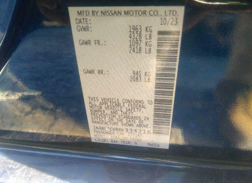 Photo 9 of 2024 Nissan Altima SR FWD (VIN 1N4BL4CV8RN334216)