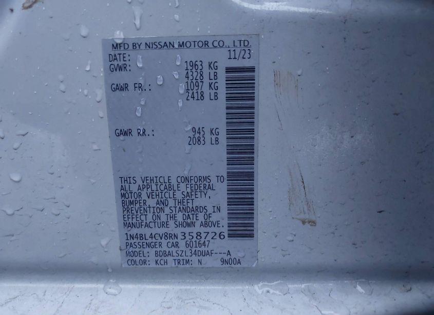 Photo 9 of 2024 Nissan Altima SR FWD (VIN 1N4BL4CV8RN358726)