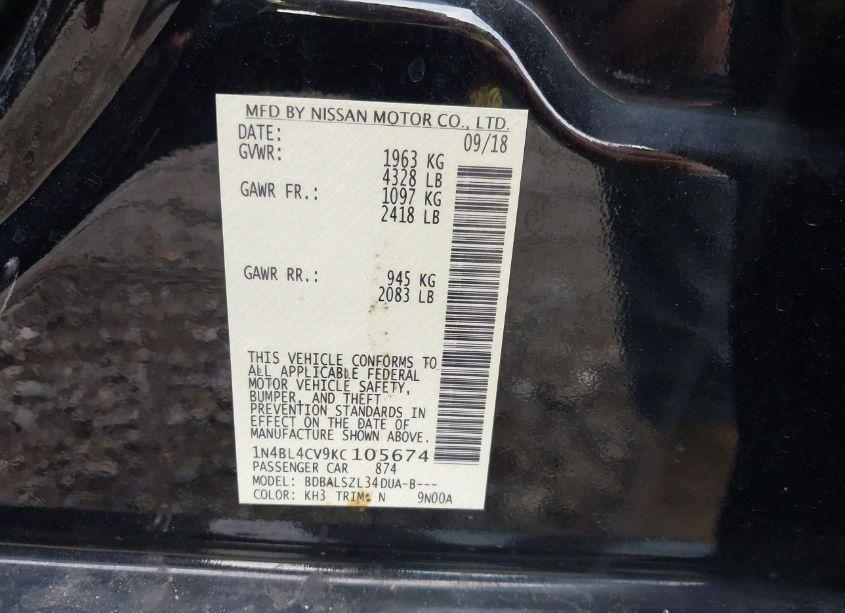 Photo 9 of 2019 Nissan Altima 2.5 SR (VIN 1N4BL4CV9KC105674)