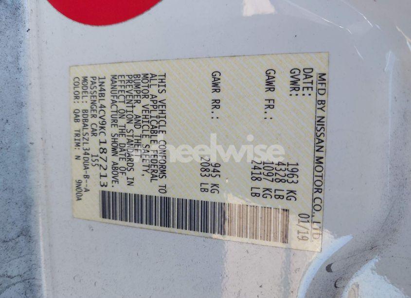 Photo 9 of 2019 Nissan Altima 2.5 SR (VIN 1N4BL4CV9KC187213)