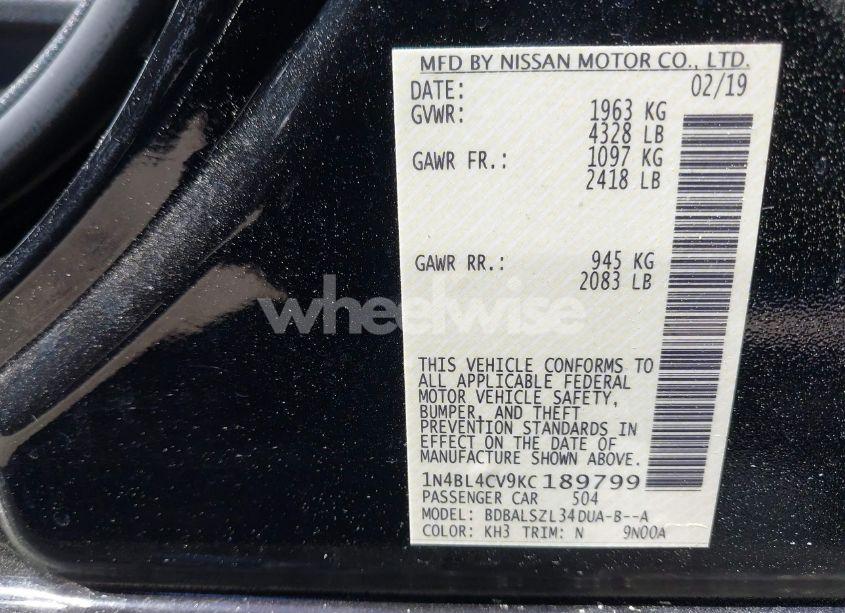 Photo 9 of 2019 Nissan Altima 2.5 SR (VIN 1N4BL4CV9KC189799)