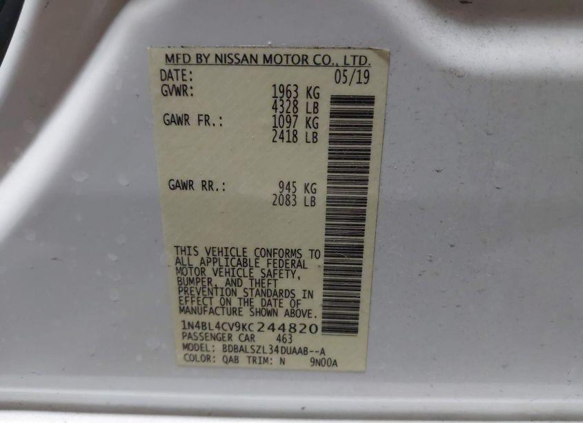 Photo 9 of 2019 Nissan Altima 2.5 SR (VIN 1N4BL4CV9KC244820)