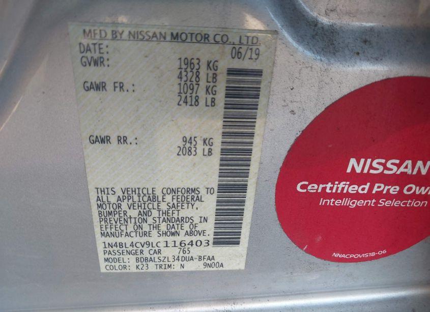 Photo 9 of 2020 Nissan Altima SR FWD (VIN 1N4BL4CV9LC116403)