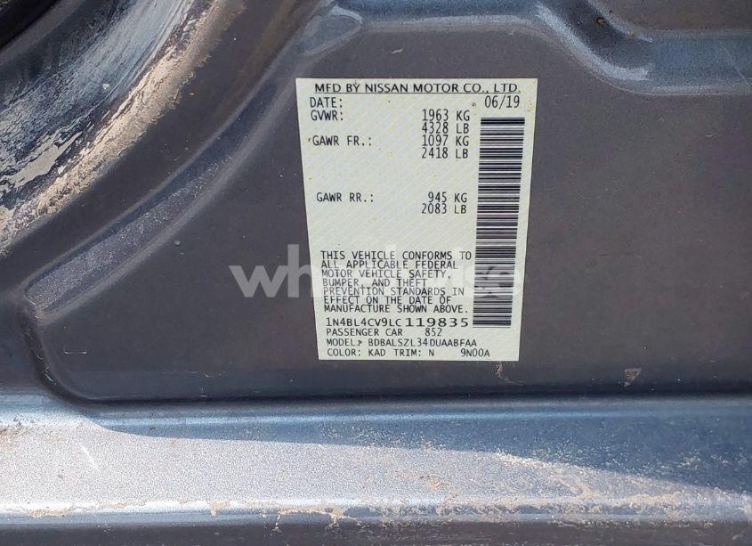 Photo 9 of 2020 Nissan Altima SR FWD (VIN 1N4BL4CV9LC119835)