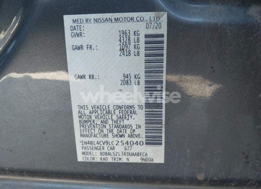 Photo 9 of 2020 Nissan Altima SR FWD (VIN 1N4BL4CV9LC254040)