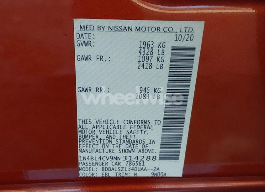 Photo 9 of 2021 Nissan Altima SR FWD (VIN 1N4BL4CV9MN314288)