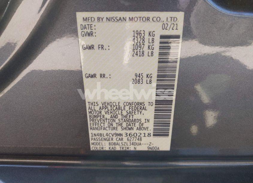 Photo 9 of 2021 Nissan Altima SR FWD (VIN 1N4BL4CV9MN360218)