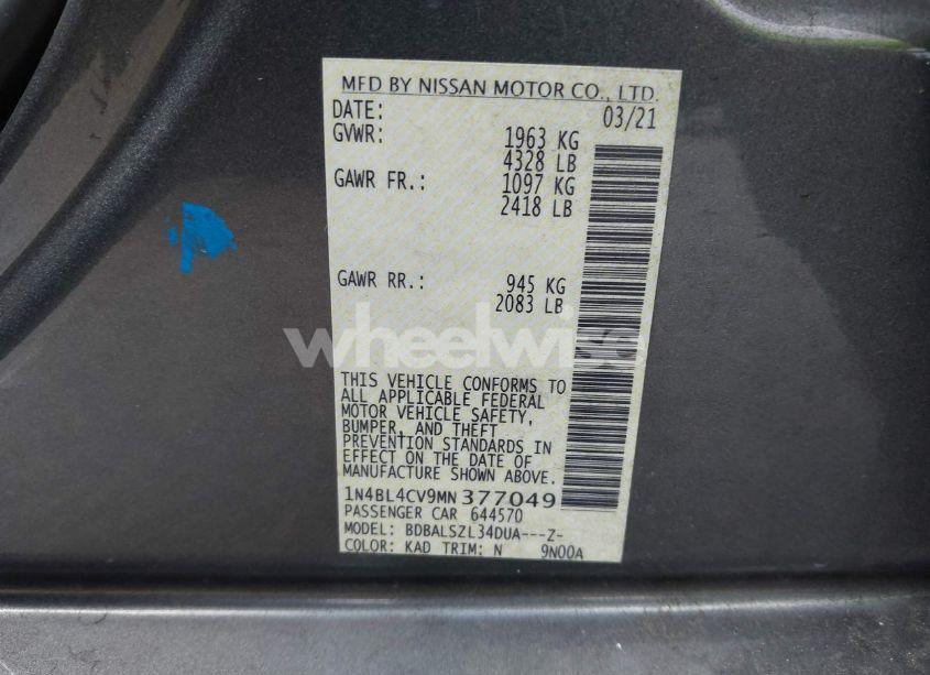 Photo 9 of 2021 Nissan Altima SR FWD (VIN 1N4BL4CV9MN377049)