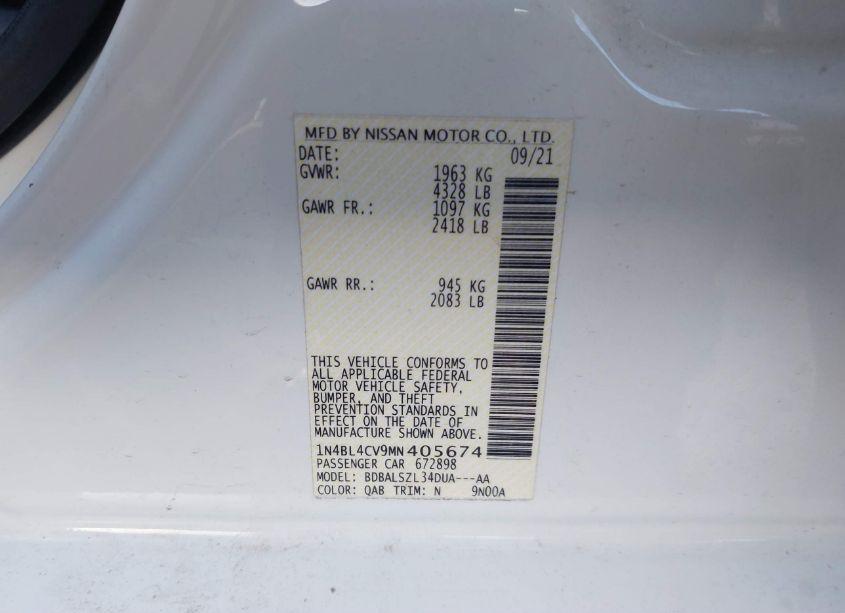 Photo 9 of 2021 Nissan Altima SR FWD (VIN 1N4BL4CV9MN405674)