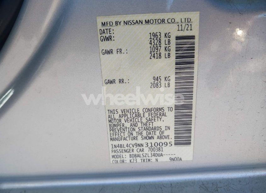 Photo 9 of 2022 Nissan Altima SR FWD (VIN 1N4BL4CV9NN310095)