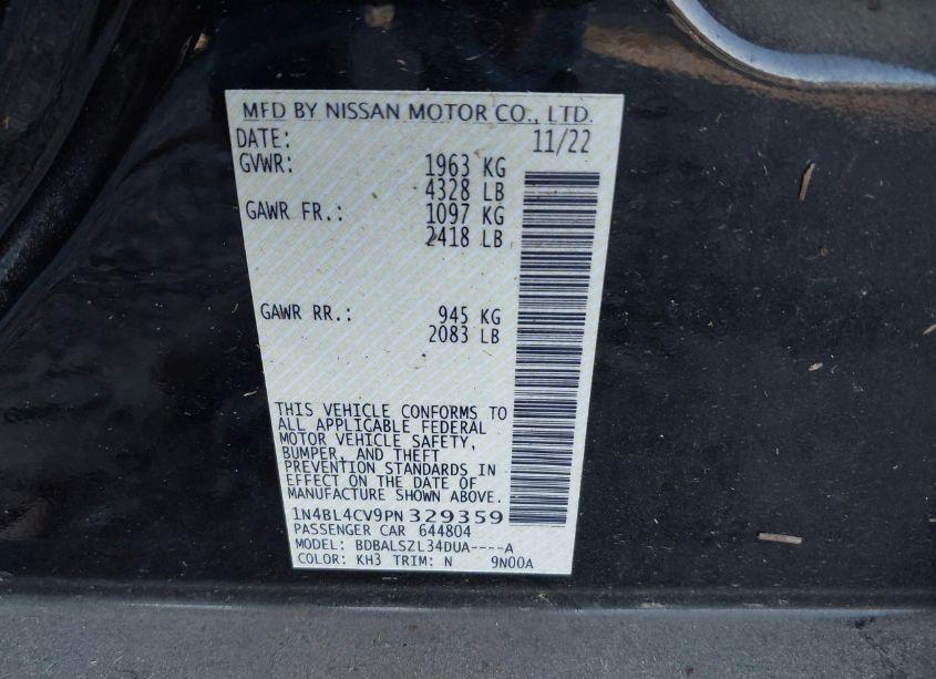 Photo 9 of 2023 Nissan Altima SR FWD (VIN 1N4BL4CV9PN329359)