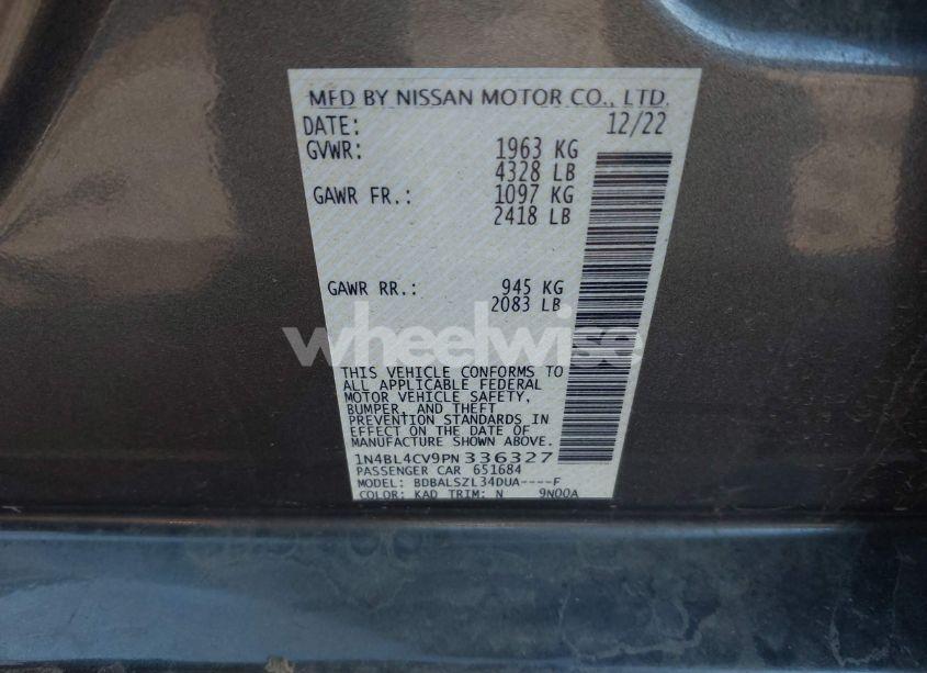 Photo 9 of 2023 Nissan Altima SR FWD (VIN 1N4BL4CV9PN336327)