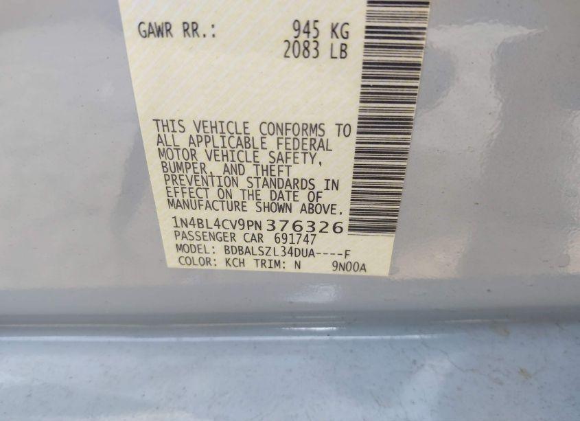 Photo 9 of 2023 Nissan Altima SR FWD (VIN 1N4BL4CV9PN376326)