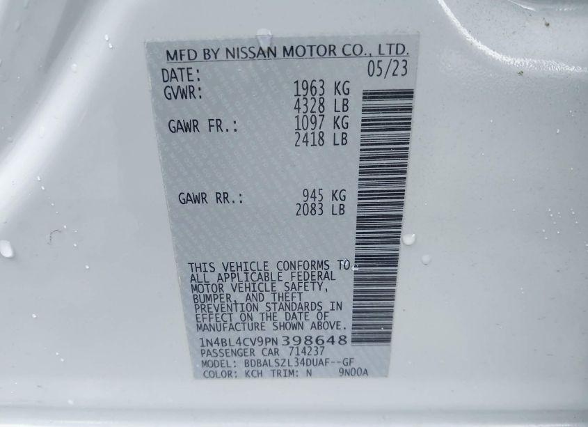 Photo 9 of 2023 Nissan Altima SR FWD (VIN 1N4BL4CV9PN398648)