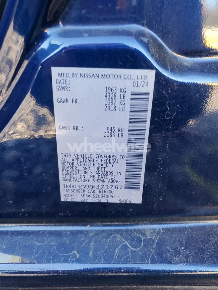 Photo 12 of 2024 NISSAN ALTIMA SR N/A (VIN 1N4BL4CV9RN373767)