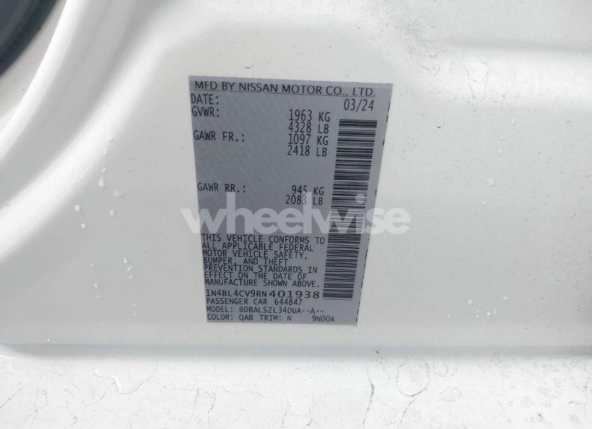 Photo 9 of 2024 Nissan Altima SR FWD (VIN 1N4BL4CV9RN401938)